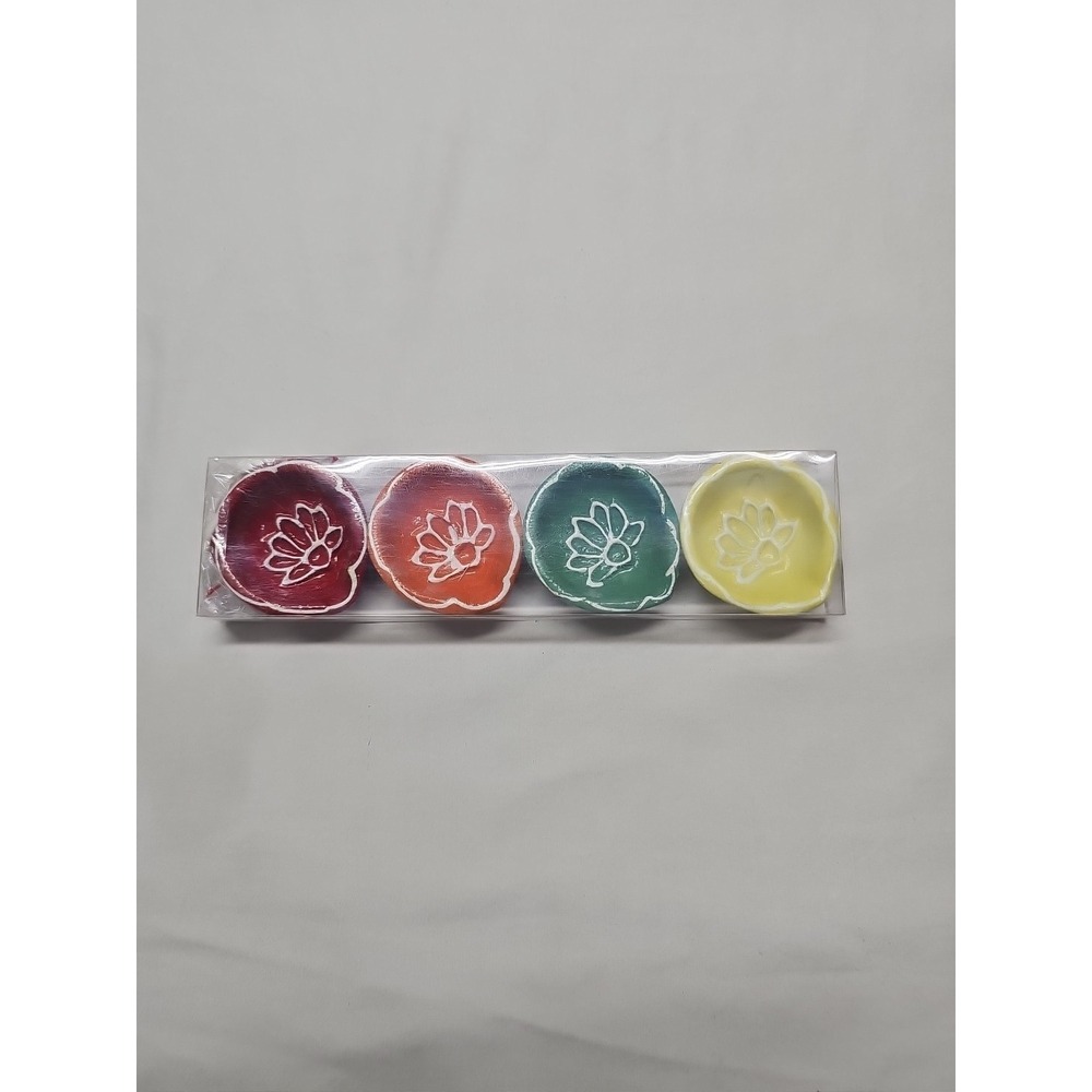Diwali Celebration Metal Diya Set of 4 with Cotton Brand New Colorful Dish India